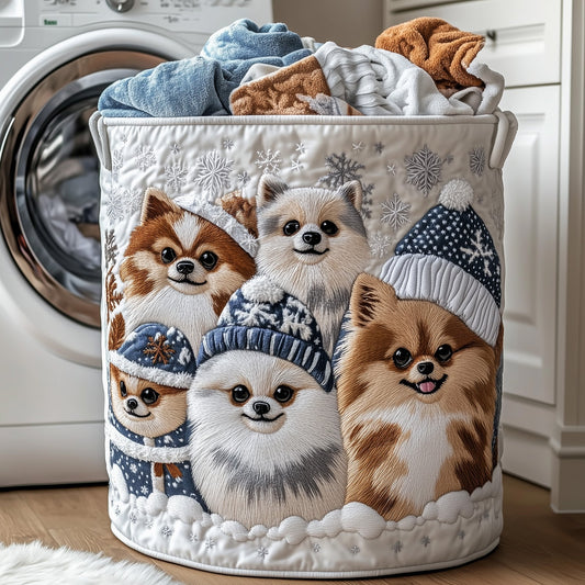 The Pomeranian Charm Quilted Laundry Basket Tote 3111