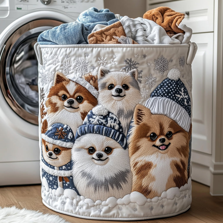 The Pomeranian Charm Quilted Laundry Basket Tote 3111