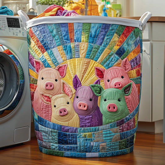 The Pasture Piglet Quilted Laundry Basket Tote 3284