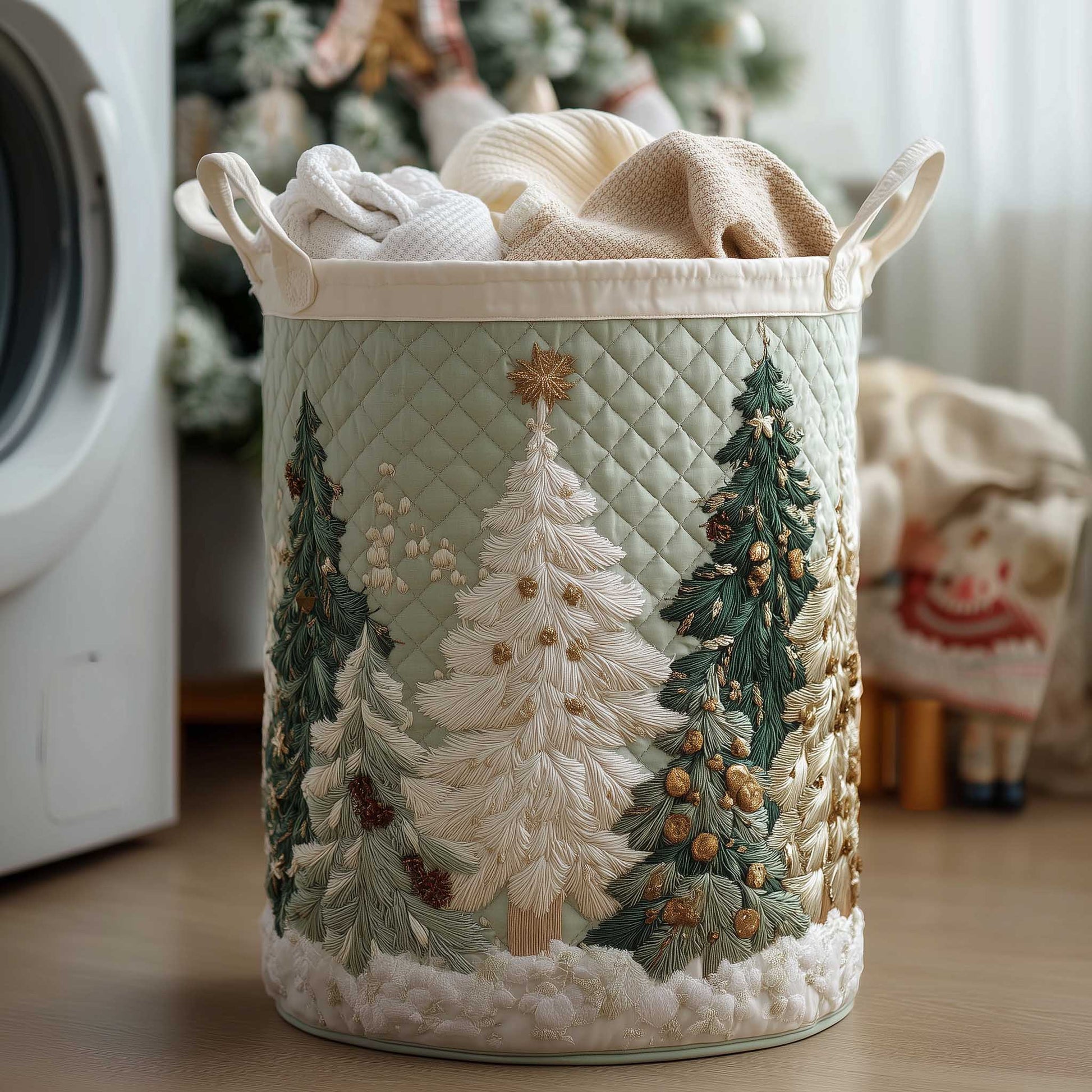 The Christmas Tree Quilted Laundry Basket Tote 3918