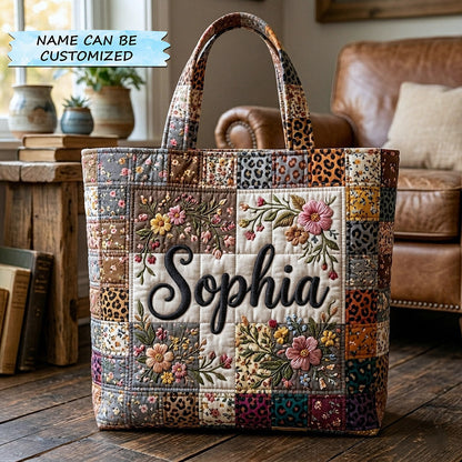 Floral Embroidery Patchwork Quilted Tote