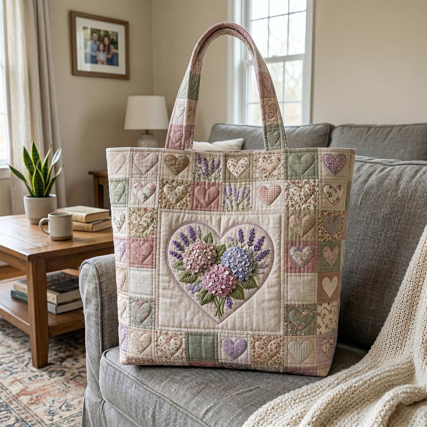 Floral Heart Patchwork Quilted Tote