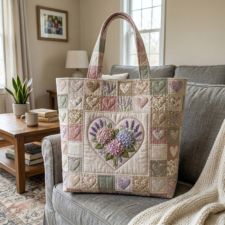 Floral Heart Patchwork Quilted Tote