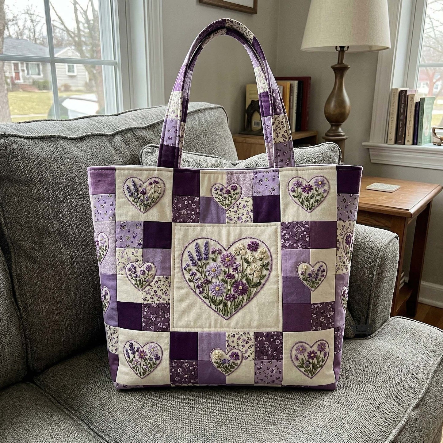 Floral Hearts Patchwork Quilted Tote