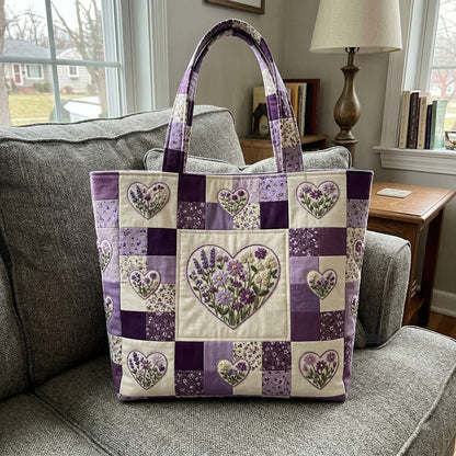 Floral Hearts Patchwork Quilted Tote