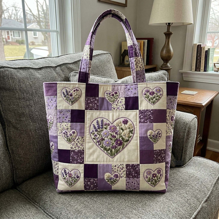 Floral Hearts Patchwork Quilted Tote
