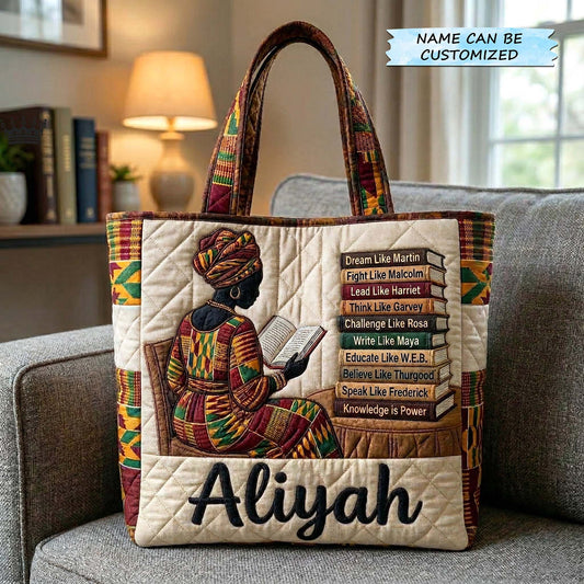 African Woman Reading Books Quilted Tote