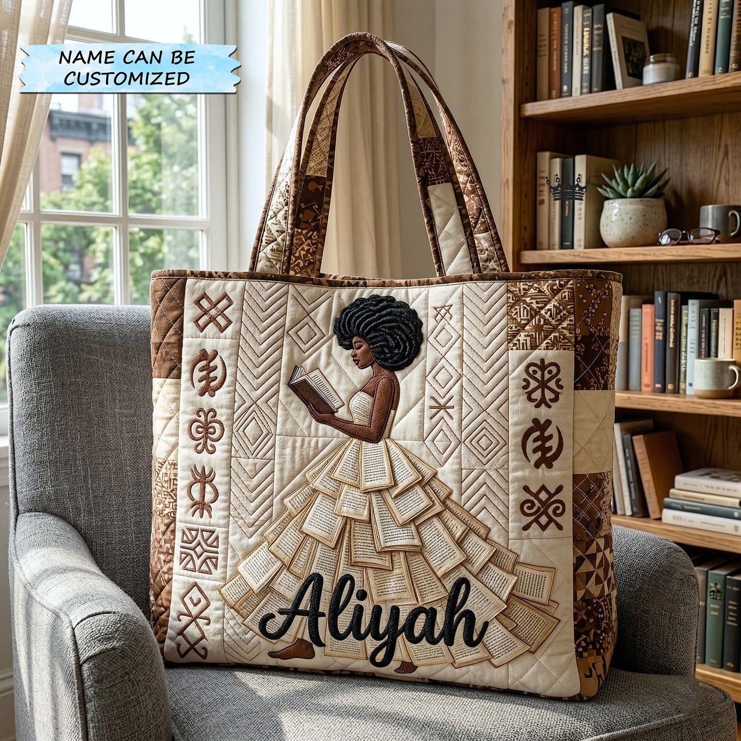 Black Woman Reading Quilted Tote