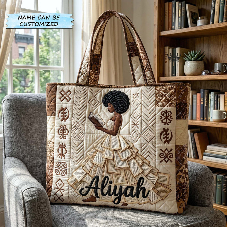 Black Woman Reading Quilted Tote