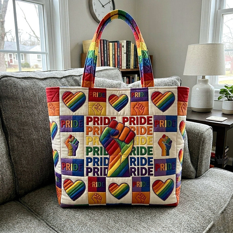 Rainbow Pride Symbols Quilted Tote