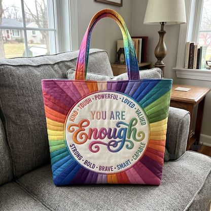 Rainbow Circle Affirmations Quilted Tote