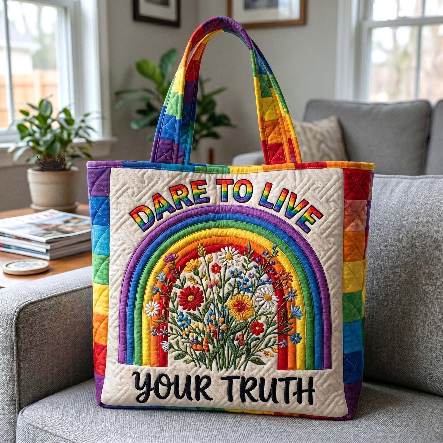Everyday Rainbow Floral Quilted Tote