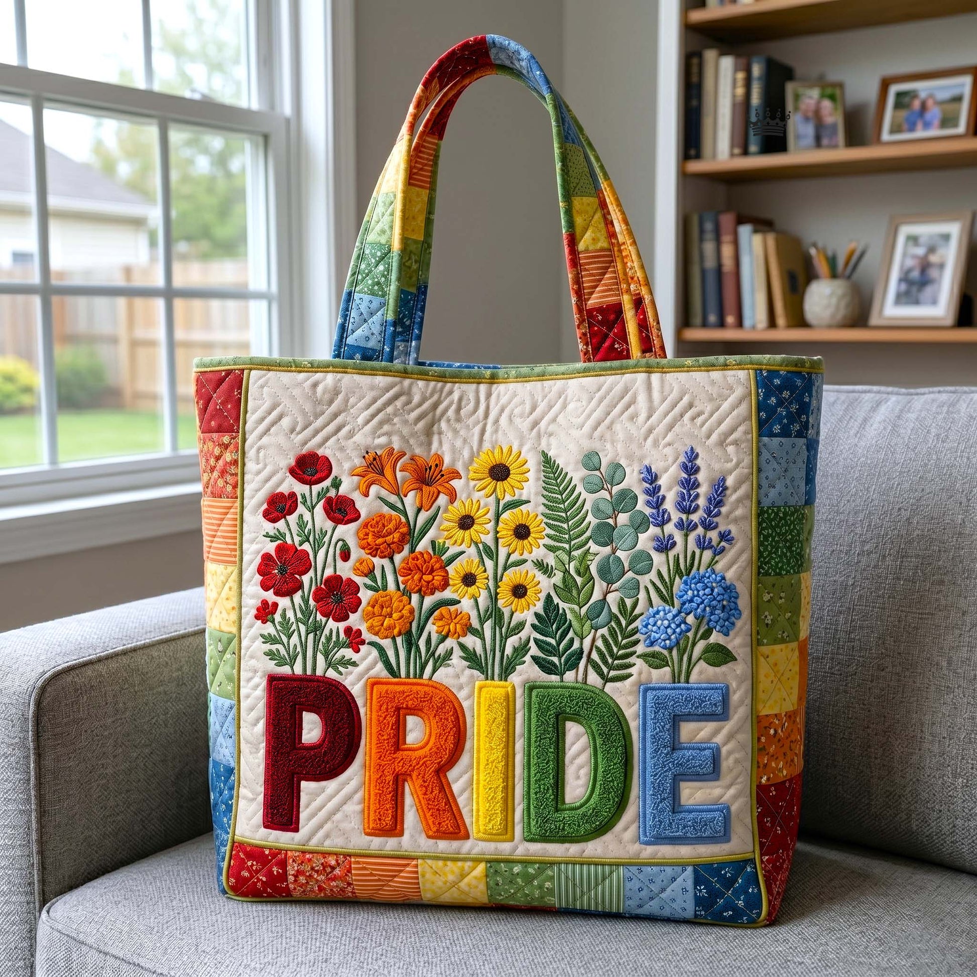Rainbow Pride Letters Quilted Tote