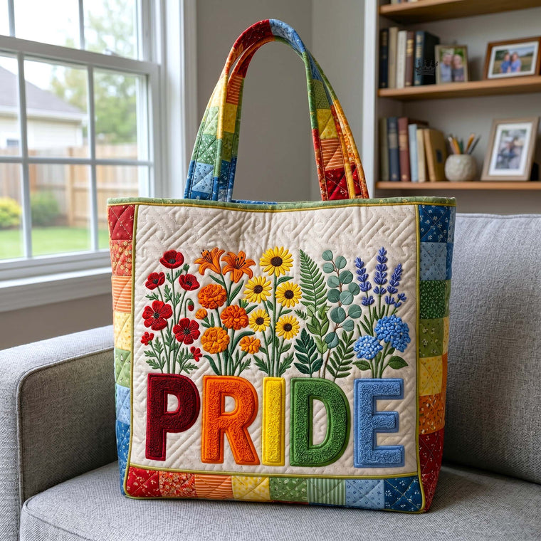 Rainbow Pride Letters Quilted Tote
