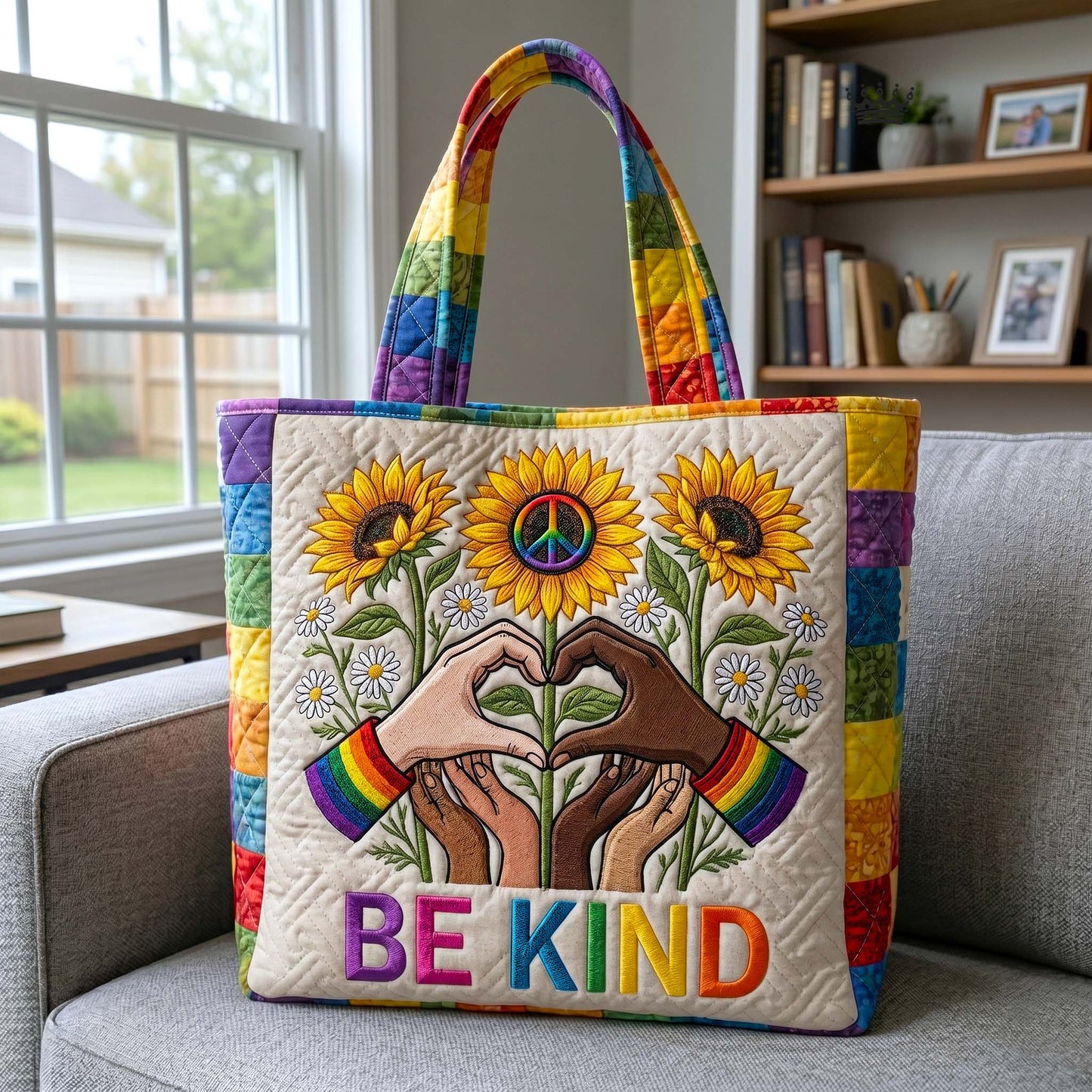 The Be Kind Rainbow Quilted Tote