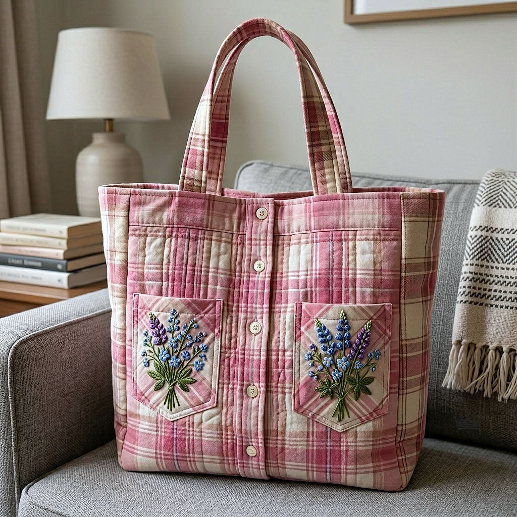 Floral Bouquet Embroidery Quilted Tote
