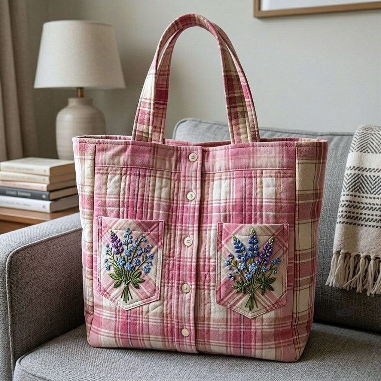 Floral Bouquet Embroidery Quilted Tote