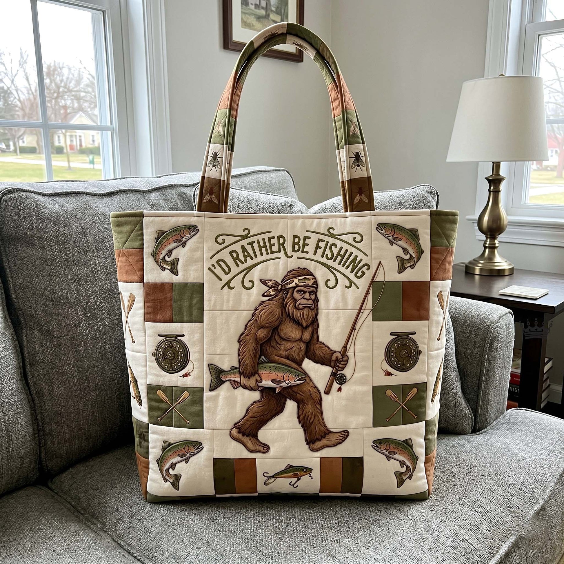The Sasquatch Fishing Quilted Tote