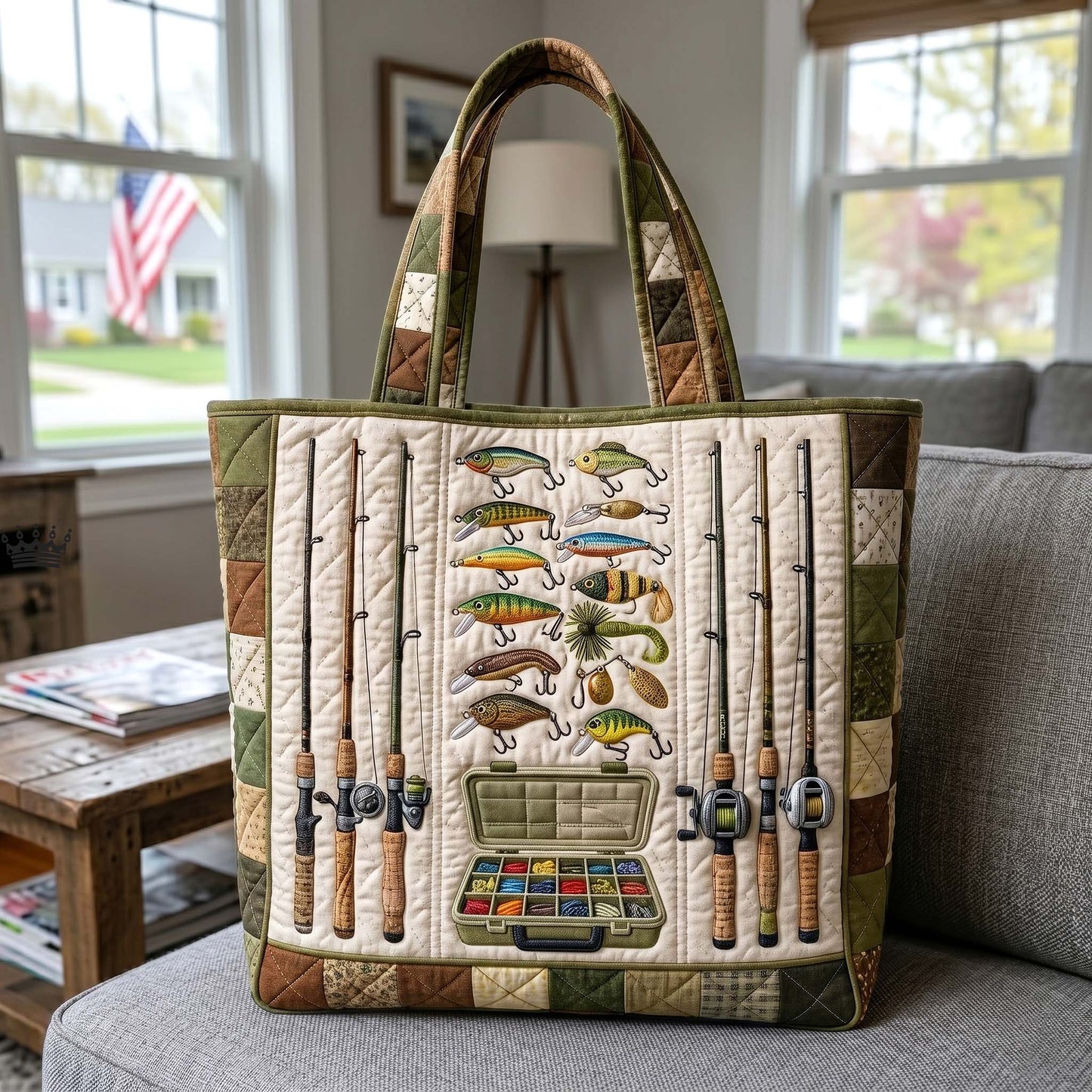 Fishing Lures Rods Quilted Tote
