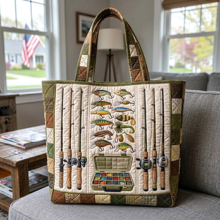 Fishing Lures Rods Quilted Tote