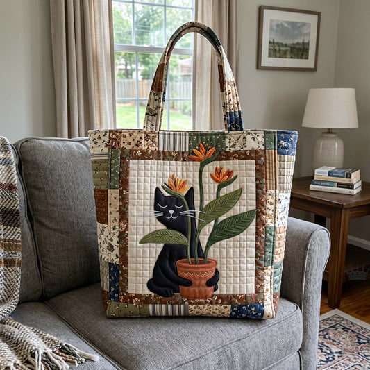 The Cat And Blooms Quilted Tote