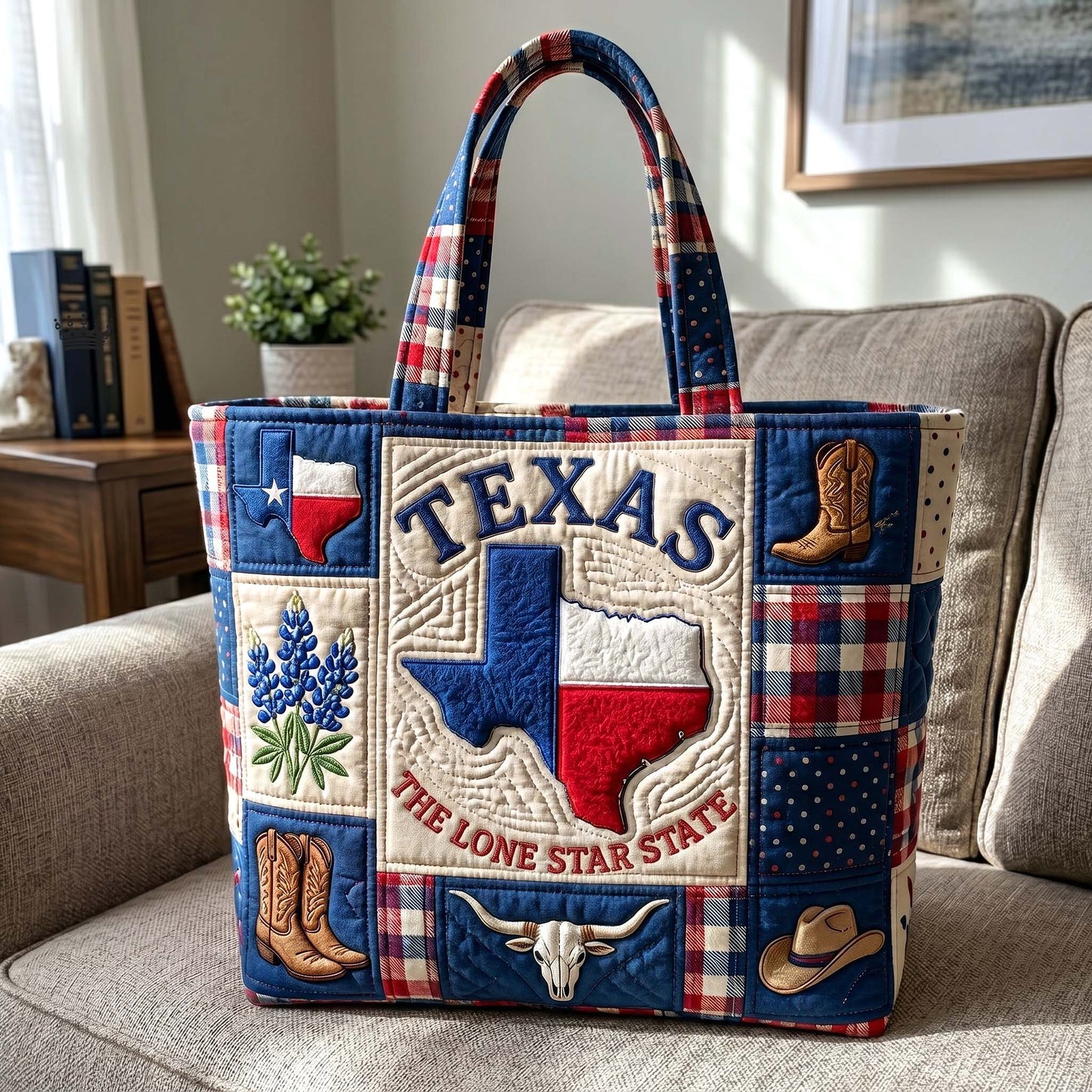 Texas Patchwork Symbols Quilted Tote