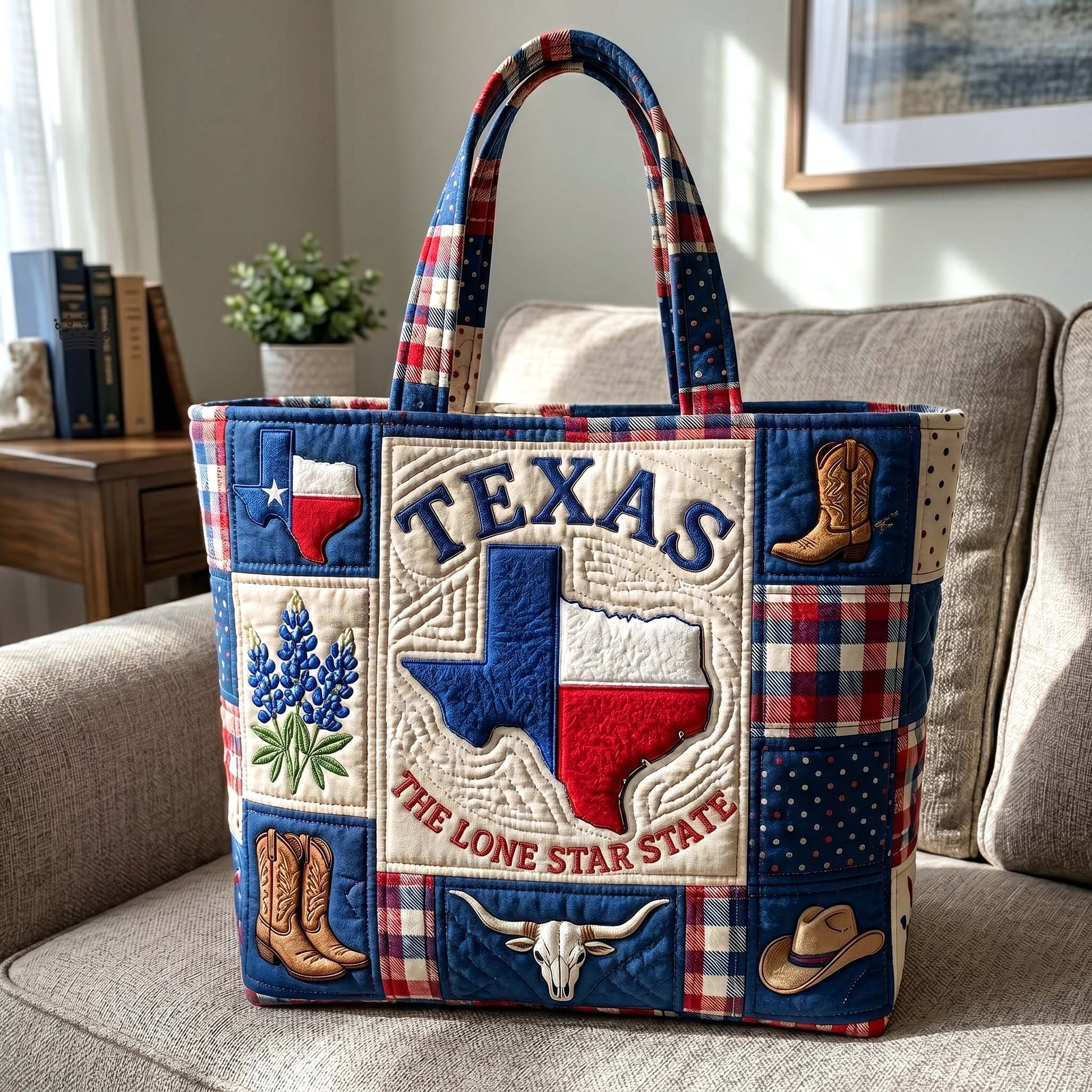 Texas Patchwork Symbols Quilted Tote