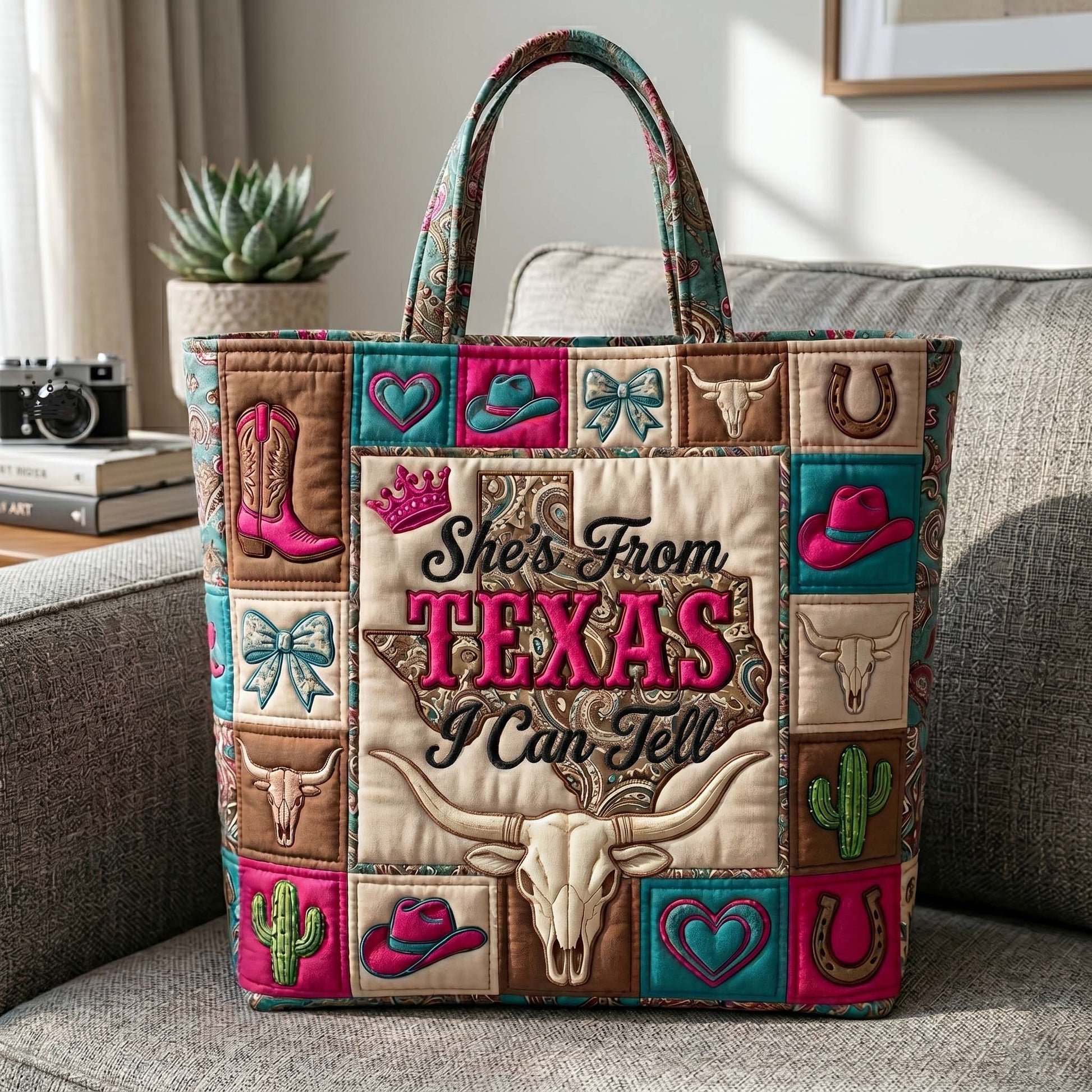 Texas Symbols Patchwork Quilted Tote