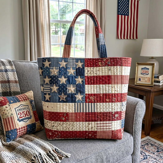 American Flag Stars Patchwork Quilted Tote