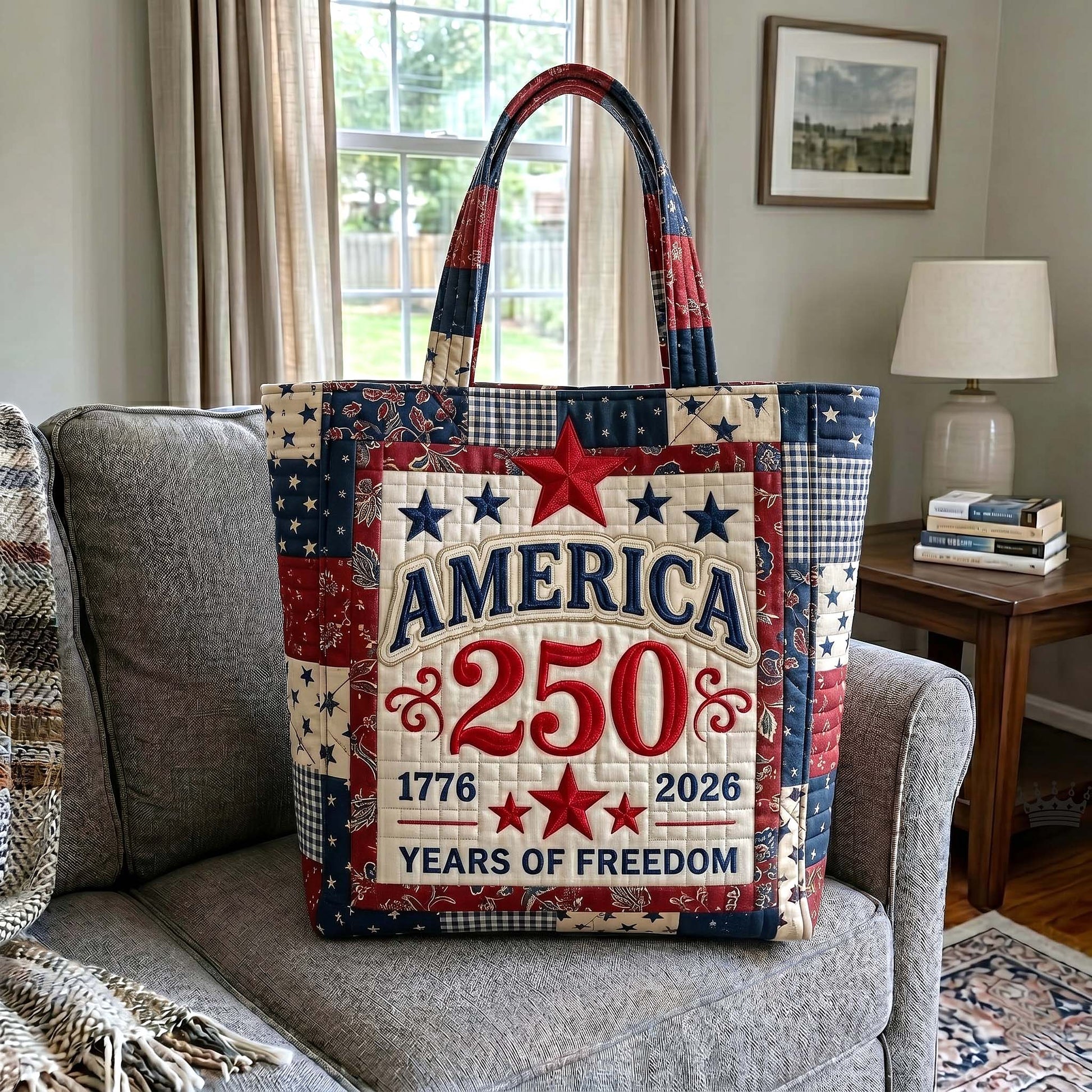 Patriotic Stars Stripes Quilted Tote