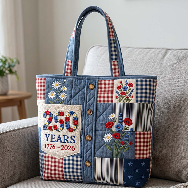 Patriotic Floral Patchwork Quilted Tote