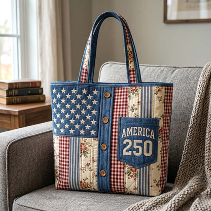 American Flag Patchwork Quilted Tote