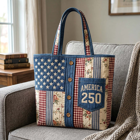 American Flag Patchwork Quilted Tote