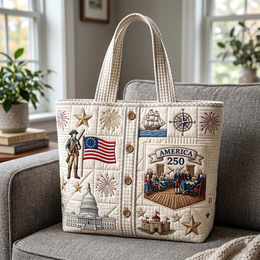 American History Motifs Quilted Tote