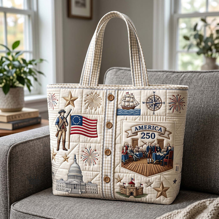 American History Motifs Quilted Tote
