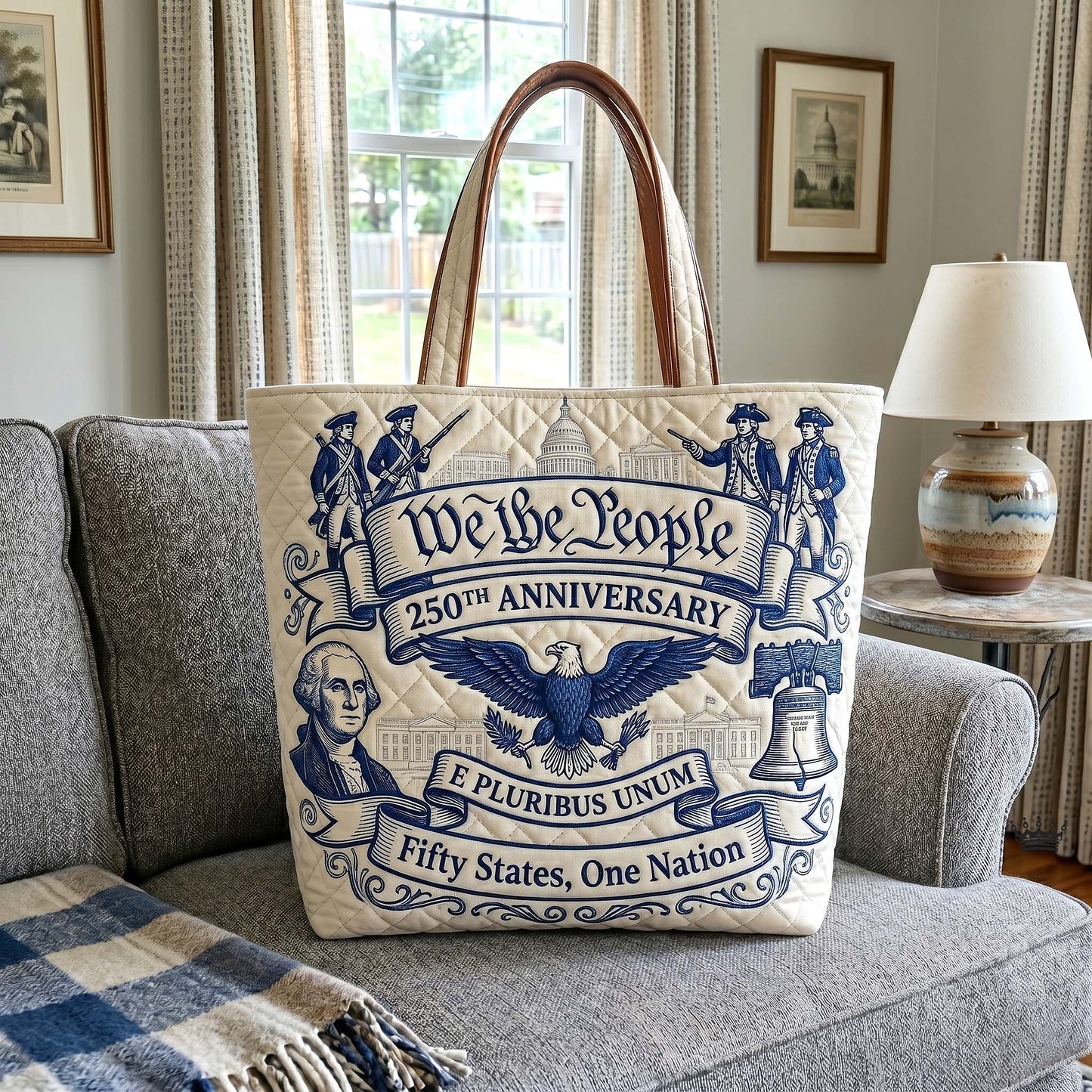 Colonial America Patriotic Quilted Tote