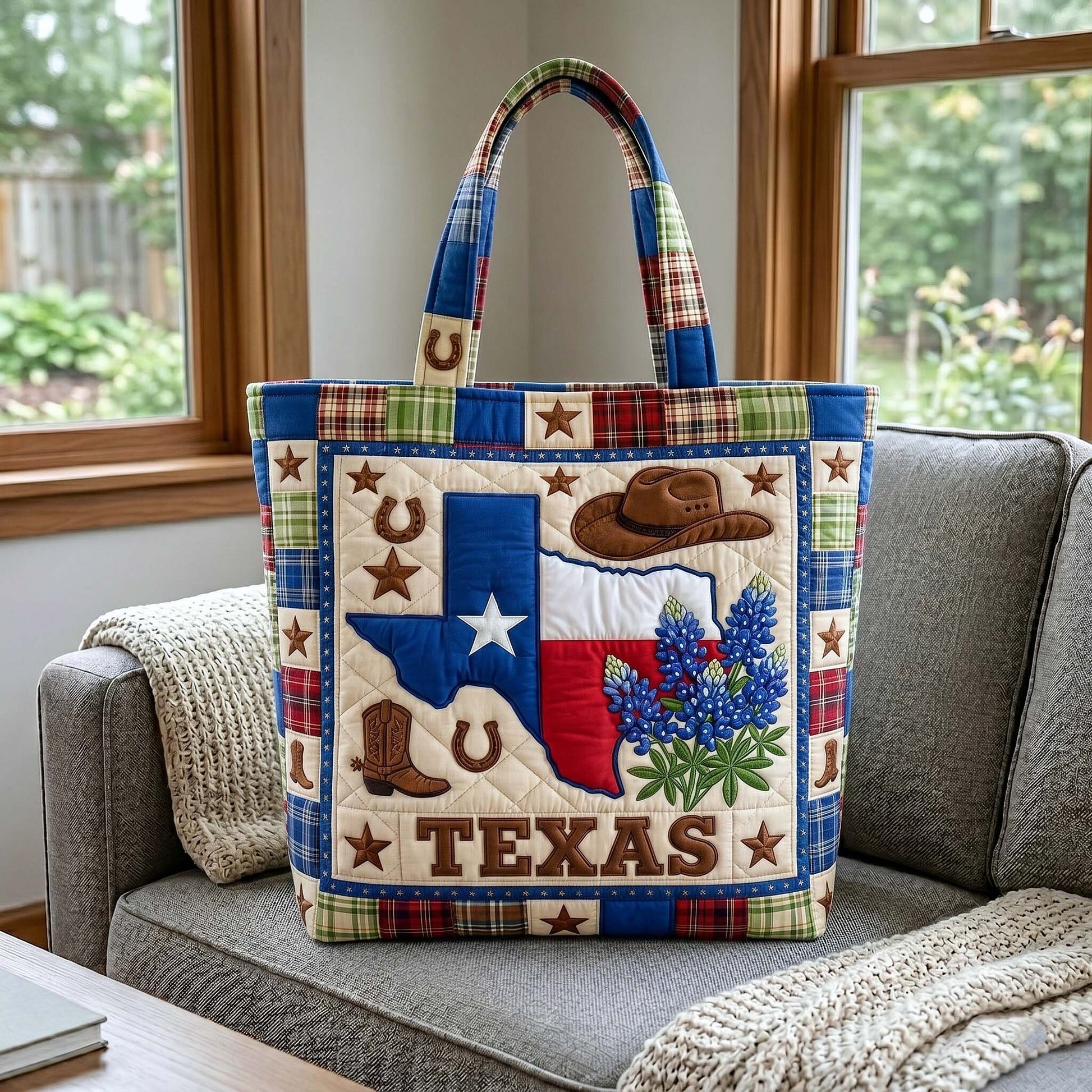 Texas Flag Cowboy Icons Quilted Tote