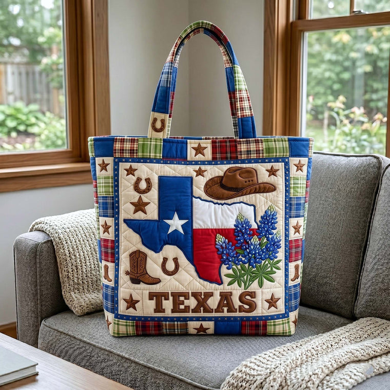 Texas Flag Cowboy Icons Quilted Tote