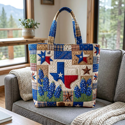 Texas State Bluebonnets Stars Quilted Tote