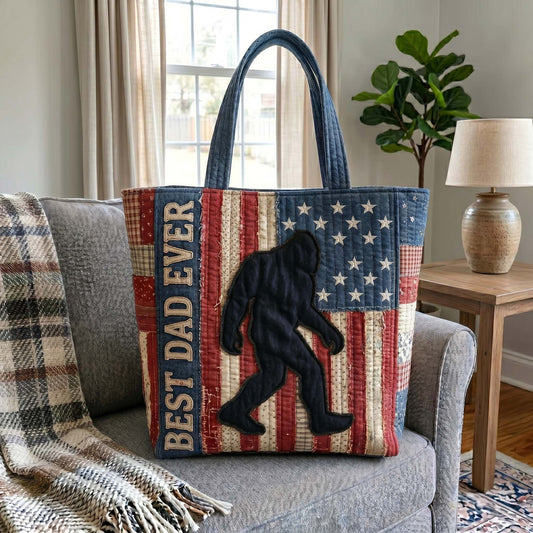 Bigfoot Silhouette Flag Quilted Tote