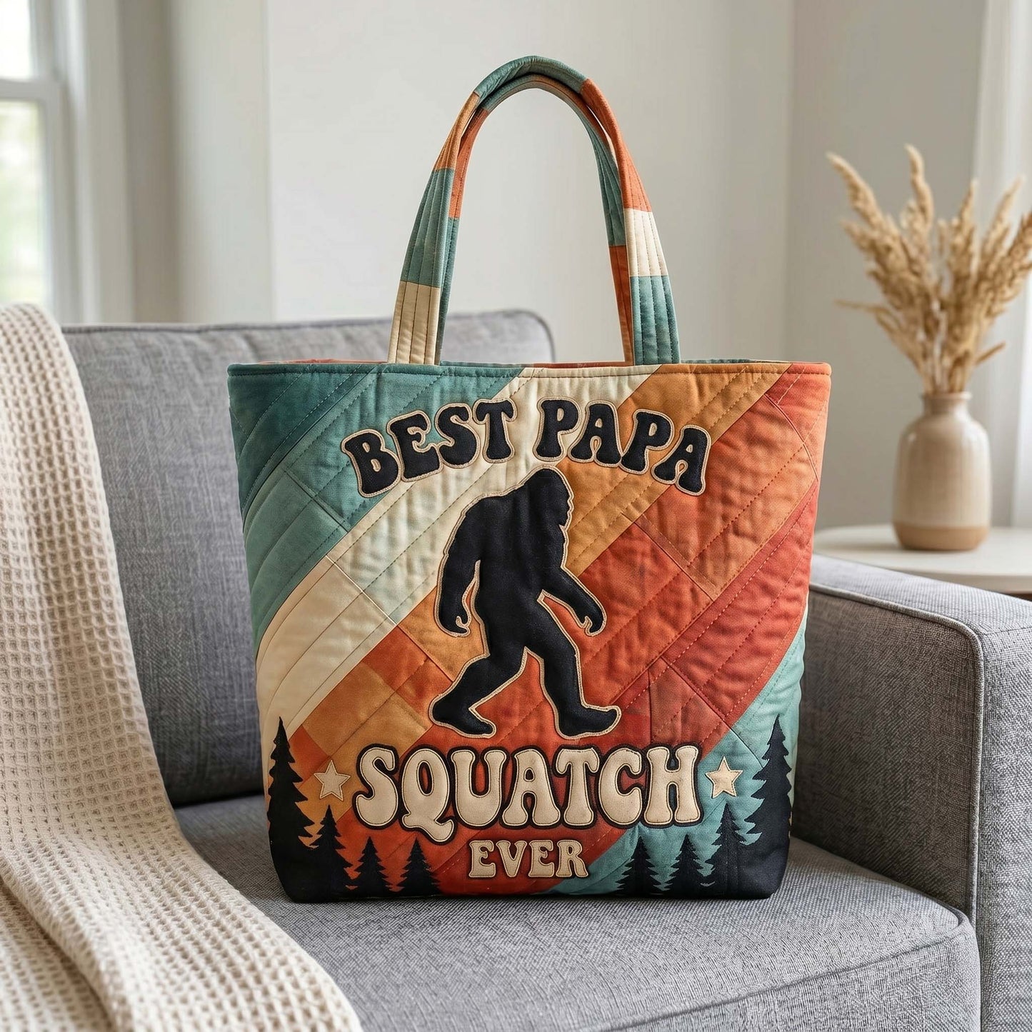 Sasquatch Silhouette Forest Quilted Tote