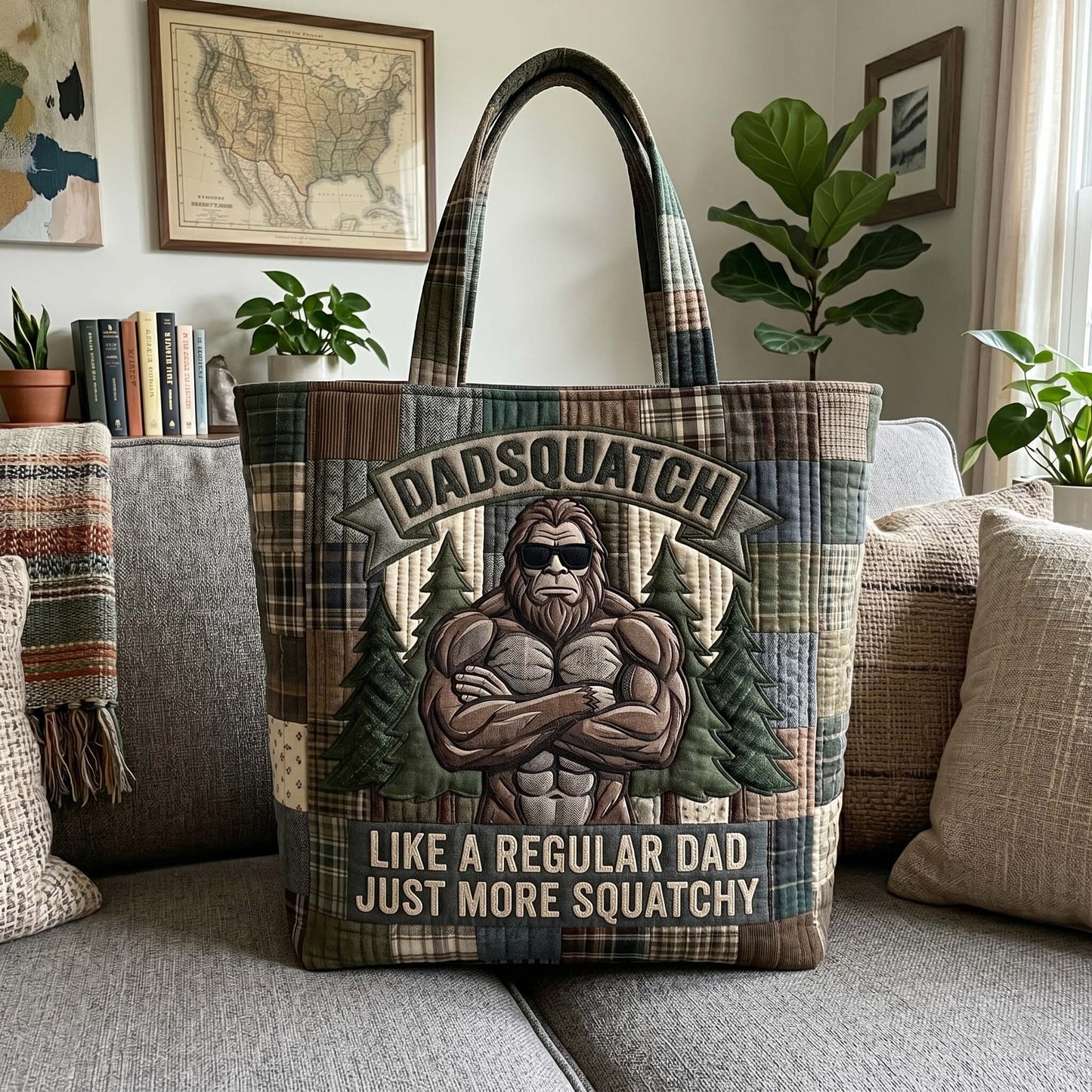The Dad Squatch Quilted Tote