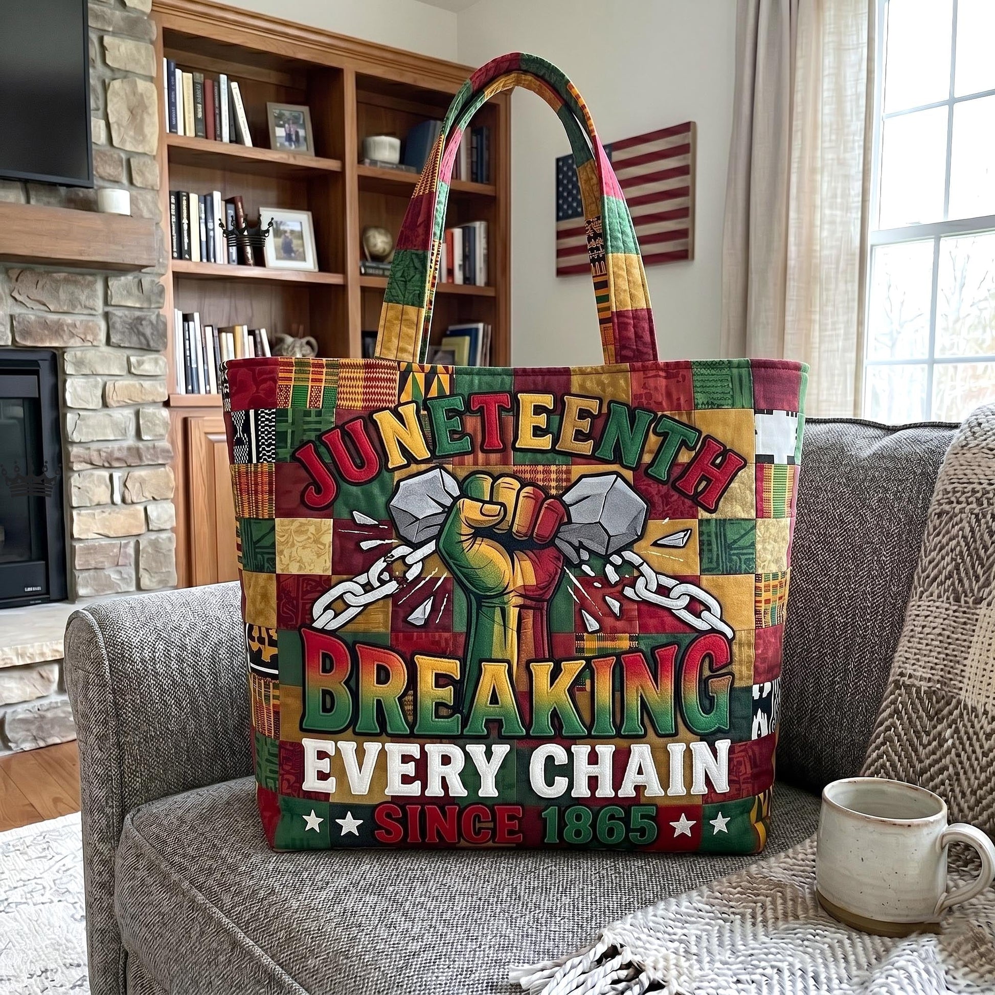 Juneteenth Fist Chains Quilted Tote