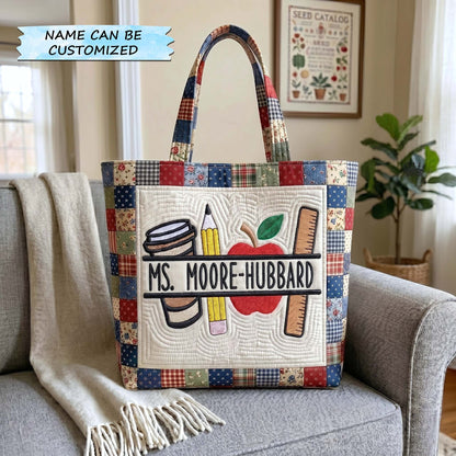 School Supplies Applique Quilted Tote