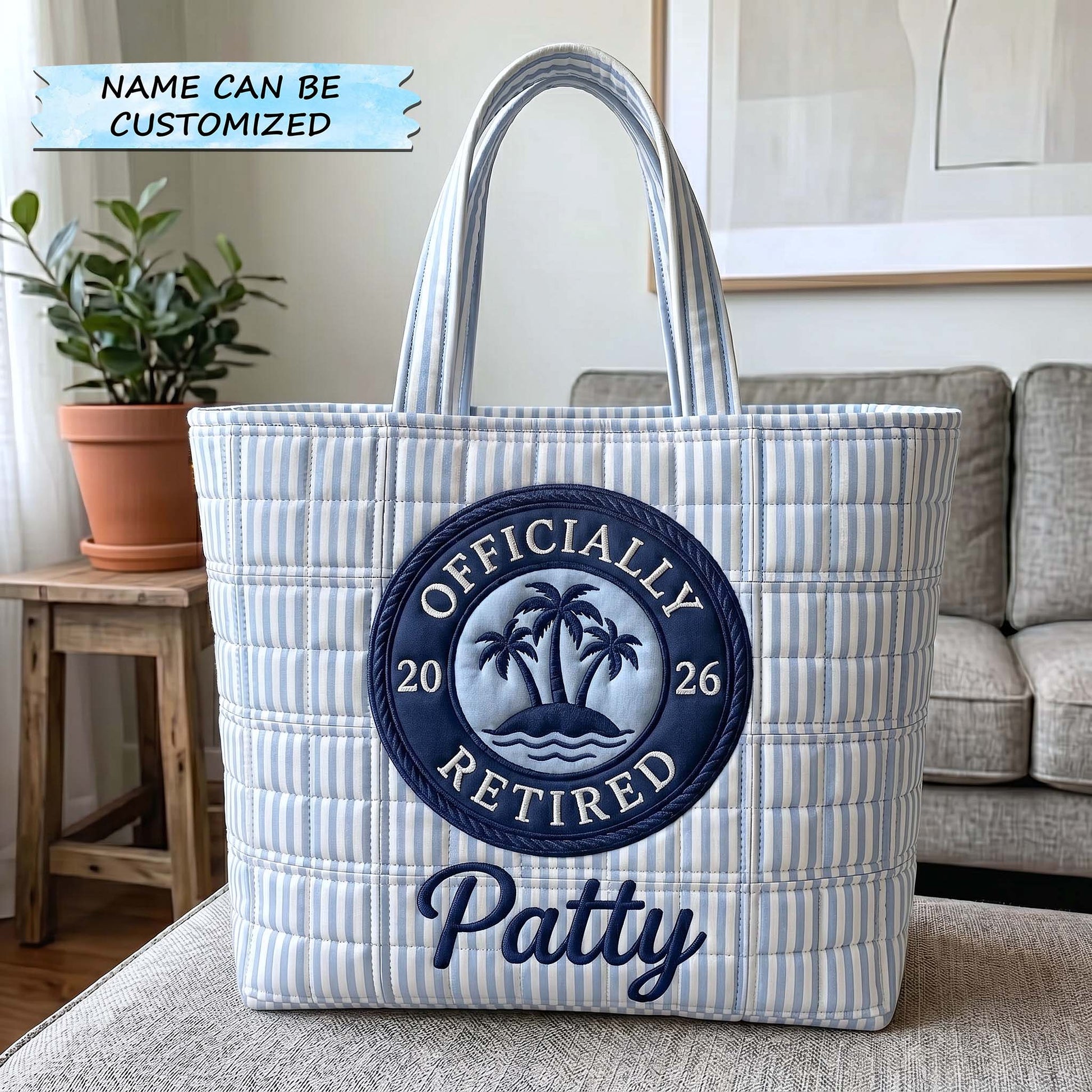 The Retirement Palm Tree Quilted Tote