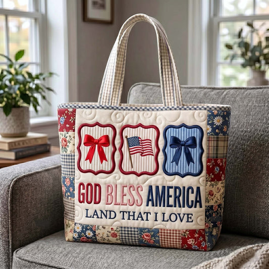 American Flags Bows Quilted Tote