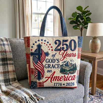 Cross American Flag Quilted Tote