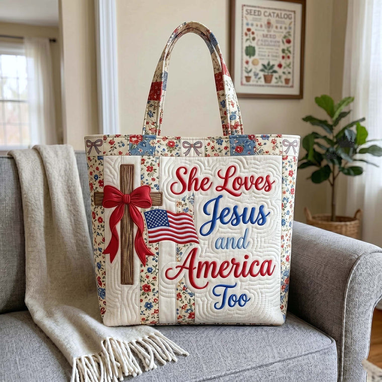 Cross Red Bow American Quilted Tote