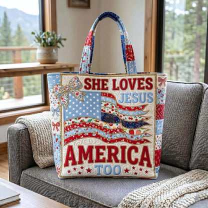 Patriotic Christian Cross Quilted Tote