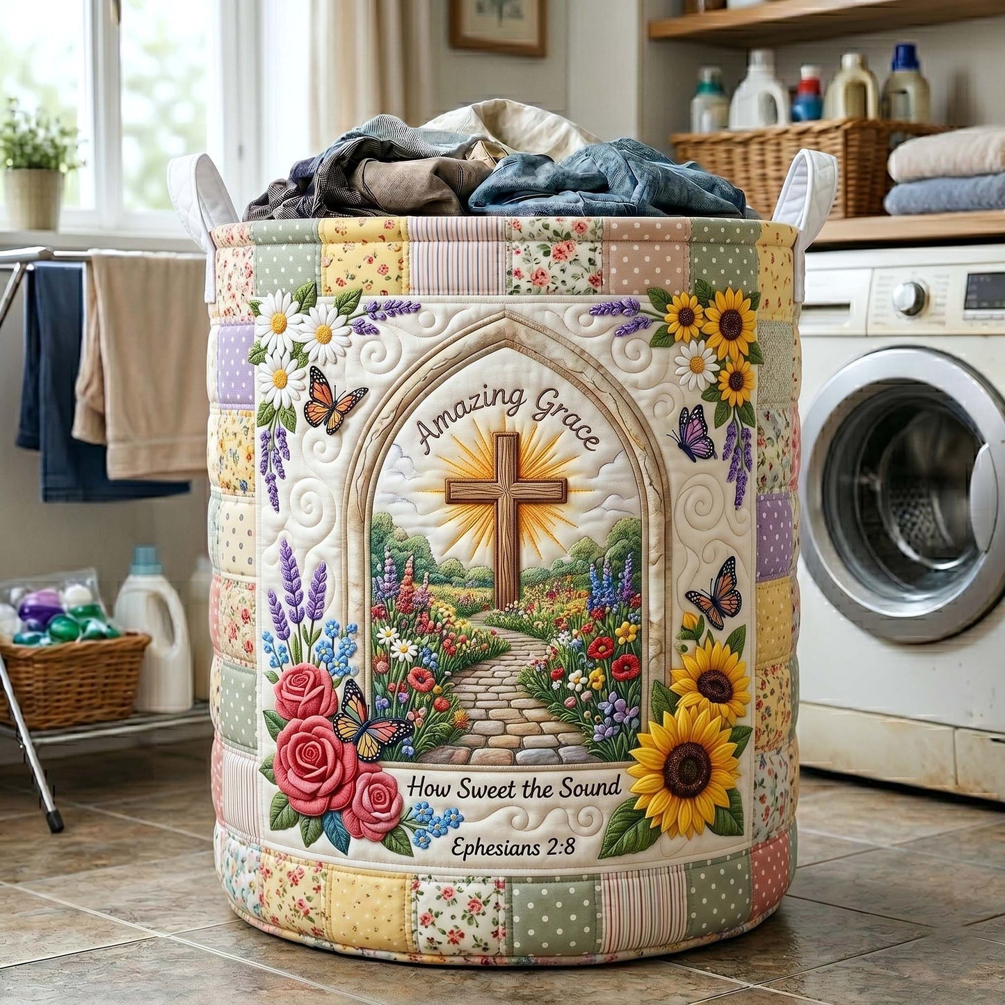 The Words Of Faith Quilted Laundry Basket Tote
